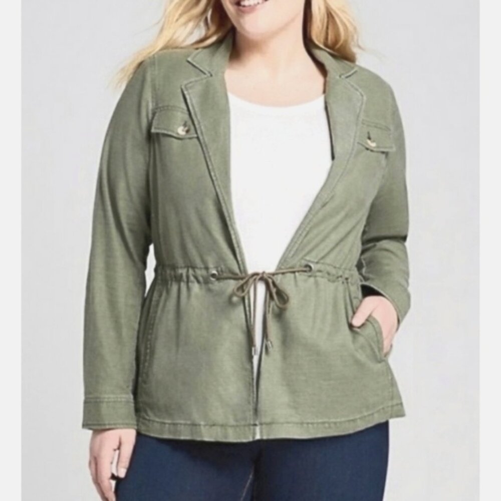 Lane Bryant Cinch Waist Utility Jacket Army Green Size 14